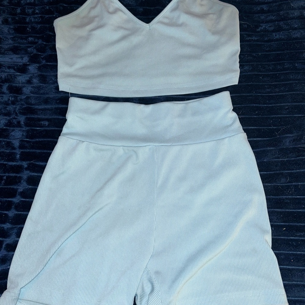 SHEIN Light Blue Ribbed Fabric